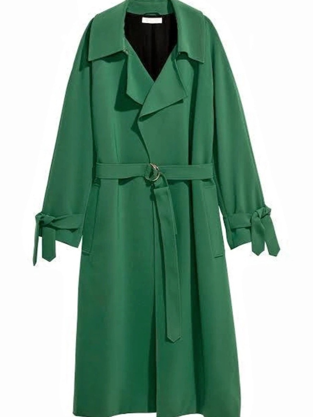H&M Green Belted Wrap Coat – Statement Trench Style – Gold D-R